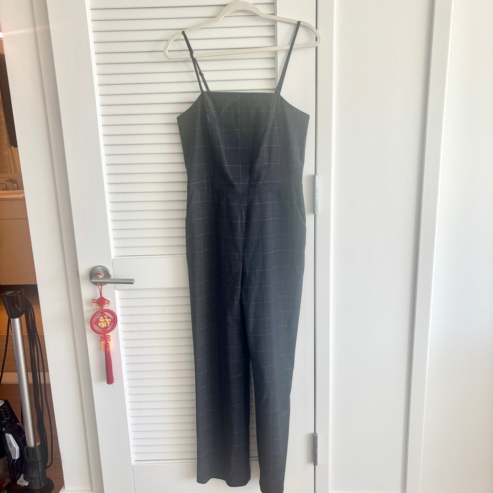 Banana Republic Gray Windowpane Spaghetti-Strap Jumpsuit